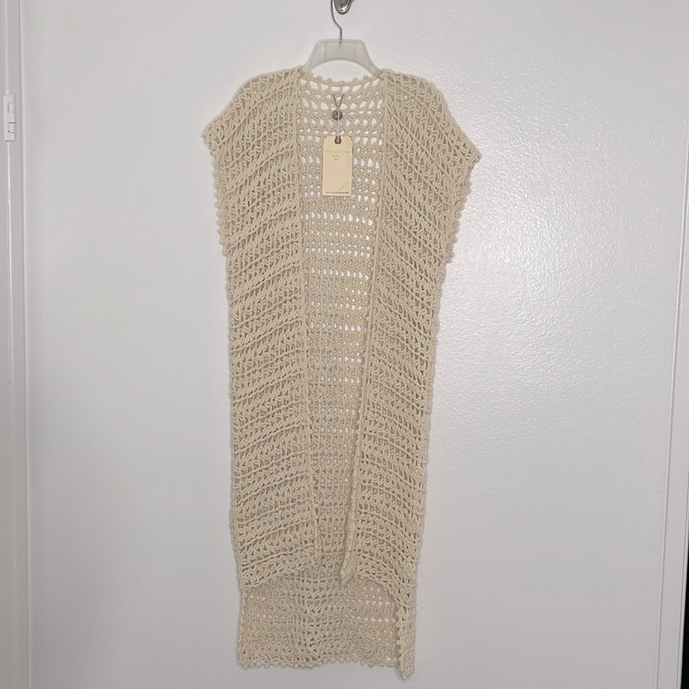Women's Cream Open-Knit Sweater Vest